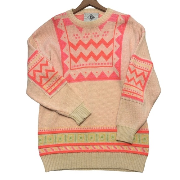 Sweaters - Sun Valley vintage wool bright patterned sweater 80’s ski vibe oversized M long